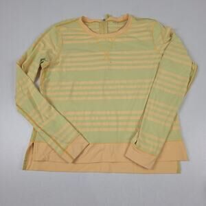 Lululemon Shirt Womens 10‎ Green Peach Stripe Long Sleeve Zip Back Rash Guard